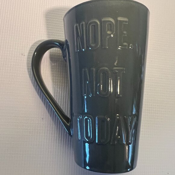 Hazel & Co. NOPE. NOT TODAY Gray on Gray Embossed Lettering Tall Ceramic Mug - Picture 1 of 10